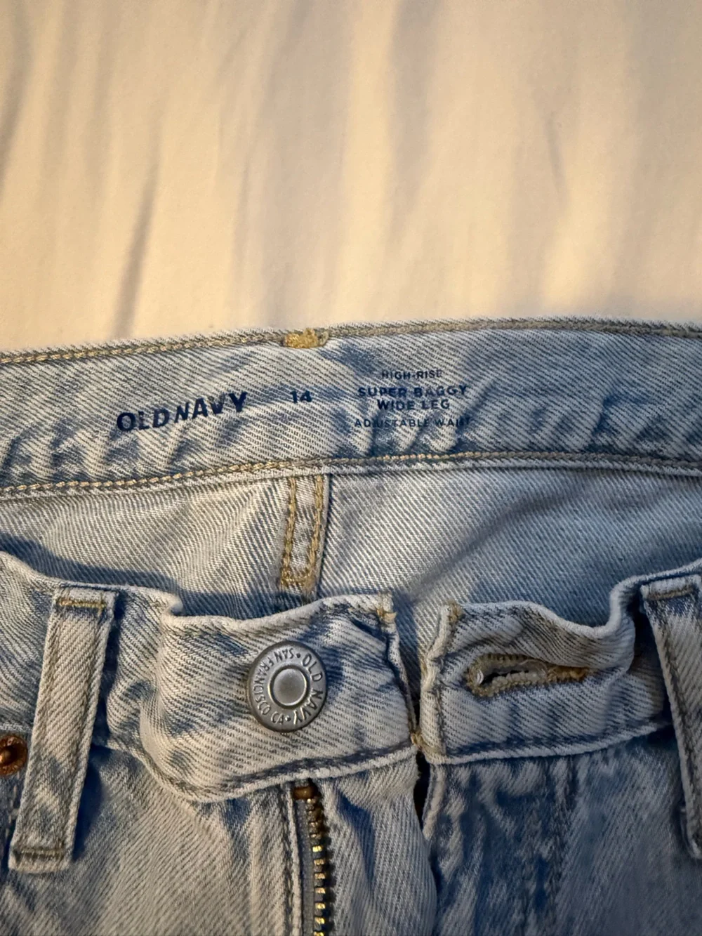 Girls Light Blue Wide-Leg Distressed Jeans Size 14